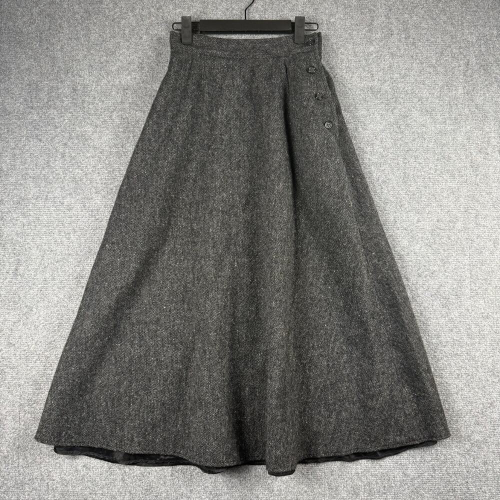 VTG 70s 80s Calvin Klein Wool A-Line Swing Skirt Gray Side Button USA ILGWU Sz 6
